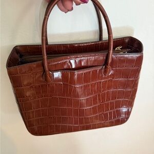 Adrienne Vittadini Brown Crocodile-Embossed Tote